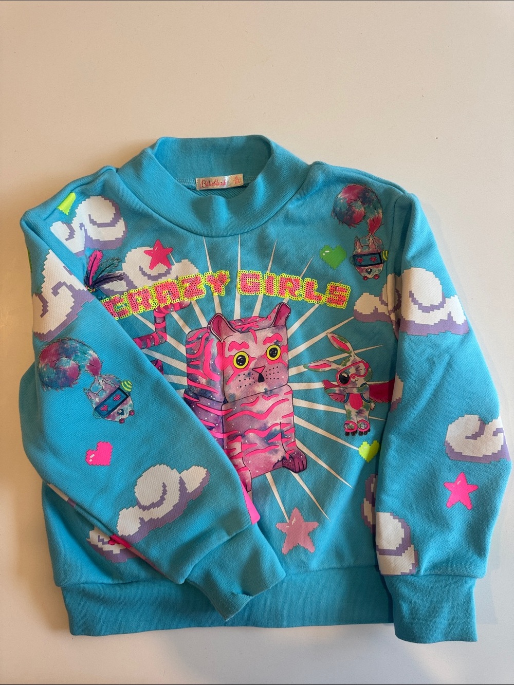 Billieblush Bright Turquoise Sweatshirt with Pink Graphic